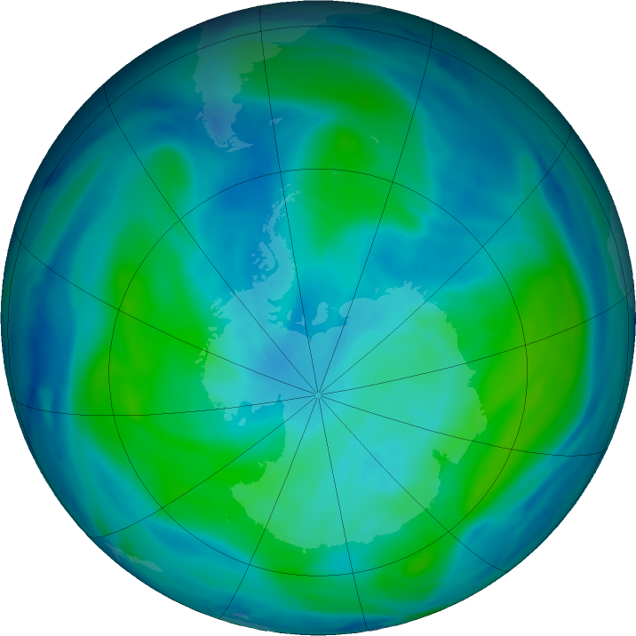 Antarctic ozone map for 12 March 2025